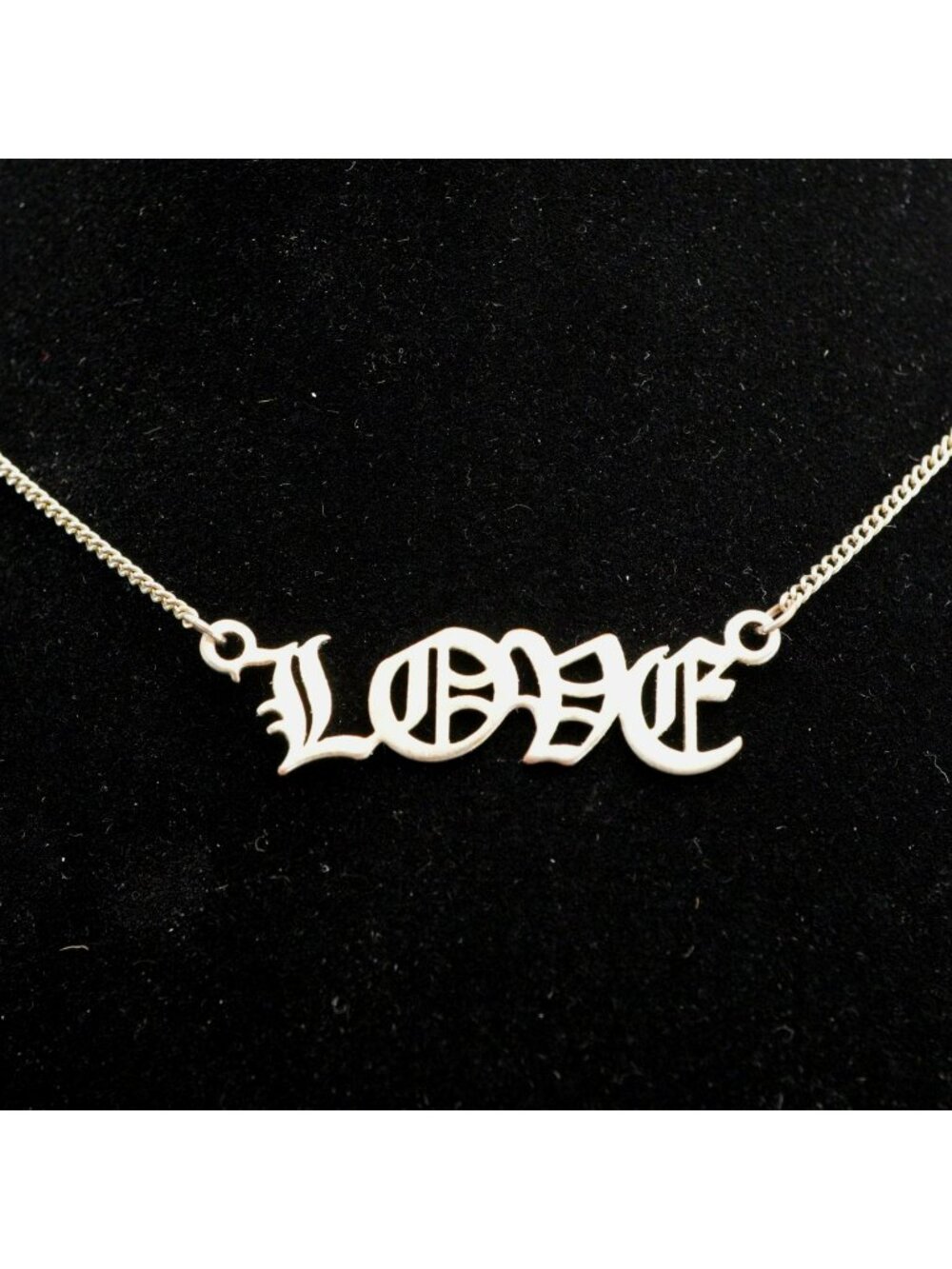 Vintage Love Necklace Silver Tone Adjustable 16-19 Inches Gothic Script Design